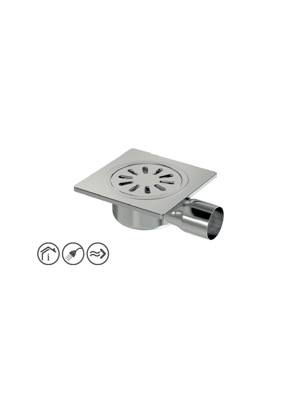 Komple Paslanmaz Yer Sifonu / Süzgeci Yandan Çıkışlı 15*15 Q70