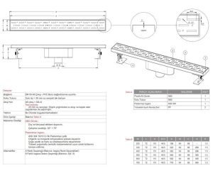 Paslanmaz Duş Kanalı / Izgarası Paslanmaz Çerçeveli Alttan Çıkış 60 cm