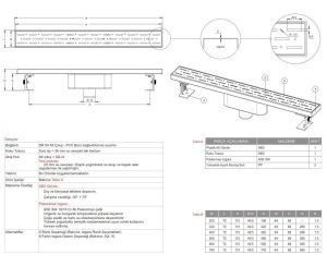 Paslanmaz Duş Kanalı / Izgarası Paslanmaz Çerçeveli Alttan Çıkış 50 cm