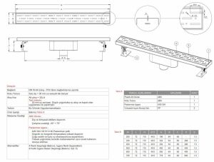 Paslanmaz Line Duş Kanalı / Izgarası Alttan Çıkış 50 cm