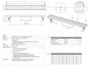 Paslanmaz Line Duş Kanalı / Izgarası Alttan Çıkış 40 cm