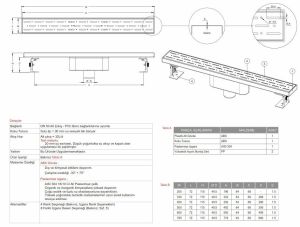 Paslanmaz Line Duş Kanalı / Izgarası Alttan Çıkış 40 cm