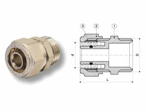 Pex Dış Dişli Rakor 16x2-1/2